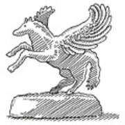 Pegasus Winged Horse Monument Drawing Art Print