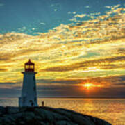 Peggy's Cove Lighthouse At Sunset Art Print