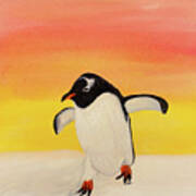Penguin At Sunset Art Print