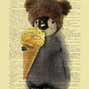 Penguin With Ice Cream Art Print