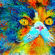 Persian Cat With Long Whiskers Close-up - Colorful Mosaic Art Print