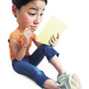 Photo Caricature Of Teenage Asian Girl As She Sits With Her Notebook And Pencil And Attempts To Study Art Print
