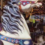 Photographs Of Carousel Horses - White Horse With Blue Mane Art Print