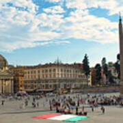 Piazza Di Popolo With Italian Flag Art Print