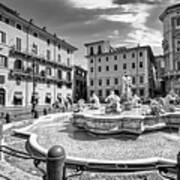 Piazza Navona In Rome - Fontana Del Moro Bw Art Print