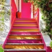 Pink And Orange Stairs Square Art Print