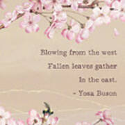 Pink Cherry Blossom With Yosa Buson Haiku Poem Art Print
