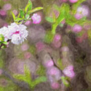 Pink Flowering Almond Blossom Painterly Art Print