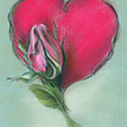 Pink Rosebud And Heart Art Print