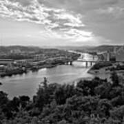 Pittsburgh Fiery Skies Over The Allegheny River Black And White Art Print