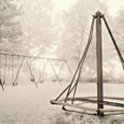 Playground Memories - Swings And Witches-hat Merry Go Round At Cooksville Wi Schoolhouse In Infrared Art Print