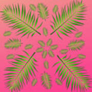 Plethora Of Palm Leaves 11 On A Magenta Gradient Background Art Print