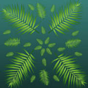Plethora Of Palm Leaves 20 On A Teal Gradient Background Art Print