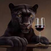 Portrait For A Black Panther Having Drink Art Print