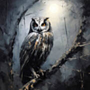 Portrait Of An Owl In Moonlight Art Print