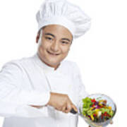 Portrait Of Chef Serving Vegetables On Plate Art Print