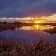 Prairie Pond Pulchritude - Sunset On A Nd Pond In Early Spring Art Print