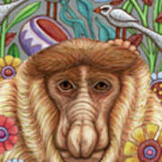 Proboscis Monkey Floral Art Print
