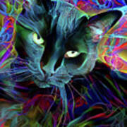 Psychedelic Black Cat Fractal Art Print