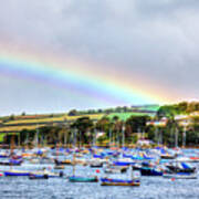 Rainbow Over Falmouth Marina Harbor, Cornwall, Uk Art Print