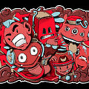 Red And Blue Graffiti Cartoon Characters Art Print