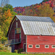 Red Barn Framed By Fall Foliage At Vermont Route 100 Art Print