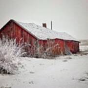 Red Barn In The Snow Art Print