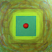Red Apple Icon On Green Square Art Print