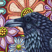 Red Raven Floral Art Print