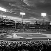Red Sky Over Fenway Park Boston Ma Black And White Art Print