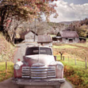 Red Truck In Autumn Colors At The Country Barns Art Print