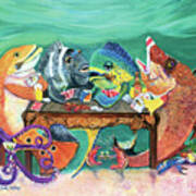 Redfish Poker Night At The Reef Bar Art Print