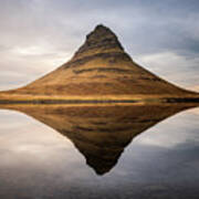 Reflection Of Kirkjufell Mountain In Iceland Art Print