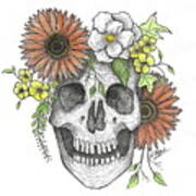 Regal Blossoms Crowned Skull Fall Colors Art Print