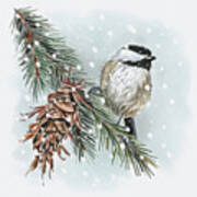 Rest Stop - Watercolor Winter Bird Art Art Print