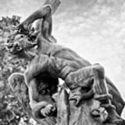 Retiro Park Madrid Fallen Angel Black And White Art Print