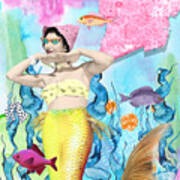 Retro Mermaid Art Print