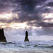 Reynisdrangar Basalt Rock Columns At Sunrise, Iceland Art Print