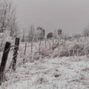 Rime Ice Farm Fence Line Art Print