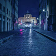 Rome And The Castel Sant'angelo At Night Art Print