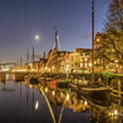 Rotterdam Canal In The Moonlight Art Print