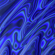 Royal Blue Marbled Abalone Pattern Fractal Abstract Art Print