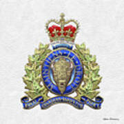 Royal Canadian Mounted Police -  R C M P  Badge Over White Leather Art Print