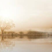 Rural Misty Norfolk Landscape With Water Reflections Art Print
