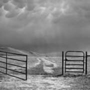 Rush Ranch #2, 2022, An Open Gate And Mamatus Clouds Art Print
