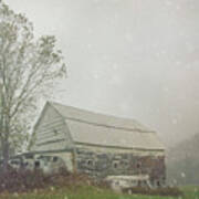 Rustic Barn - Snow Squall In Granville, Vt Art Print