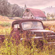 Rusty Truck Deep In The Wildflowers In Soft Colors Art Print