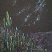 Saguaro Hill At Night Art Print