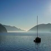 Sailboat On Lake Lugano. Switzerland Art Print