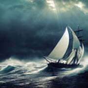 Sailing Ship On Ocean In Stormy Weather 05 Art Print